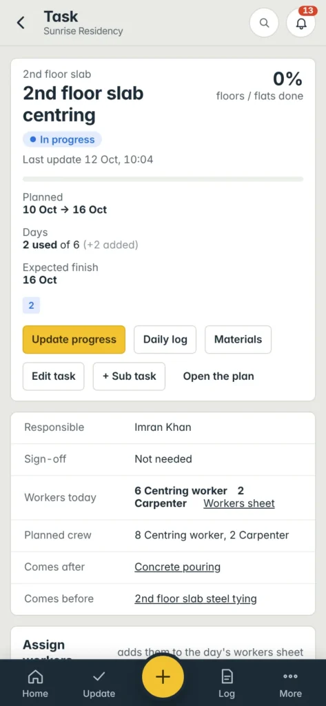 The same task page on a phone.